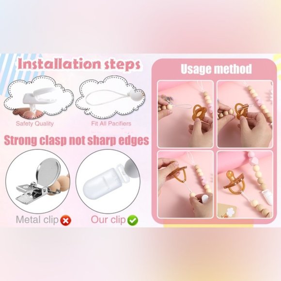 Baby Boy & Girl 2 Pack Silicone Bead Pacifier/Teether Toy Clip - Picture 9 of 11